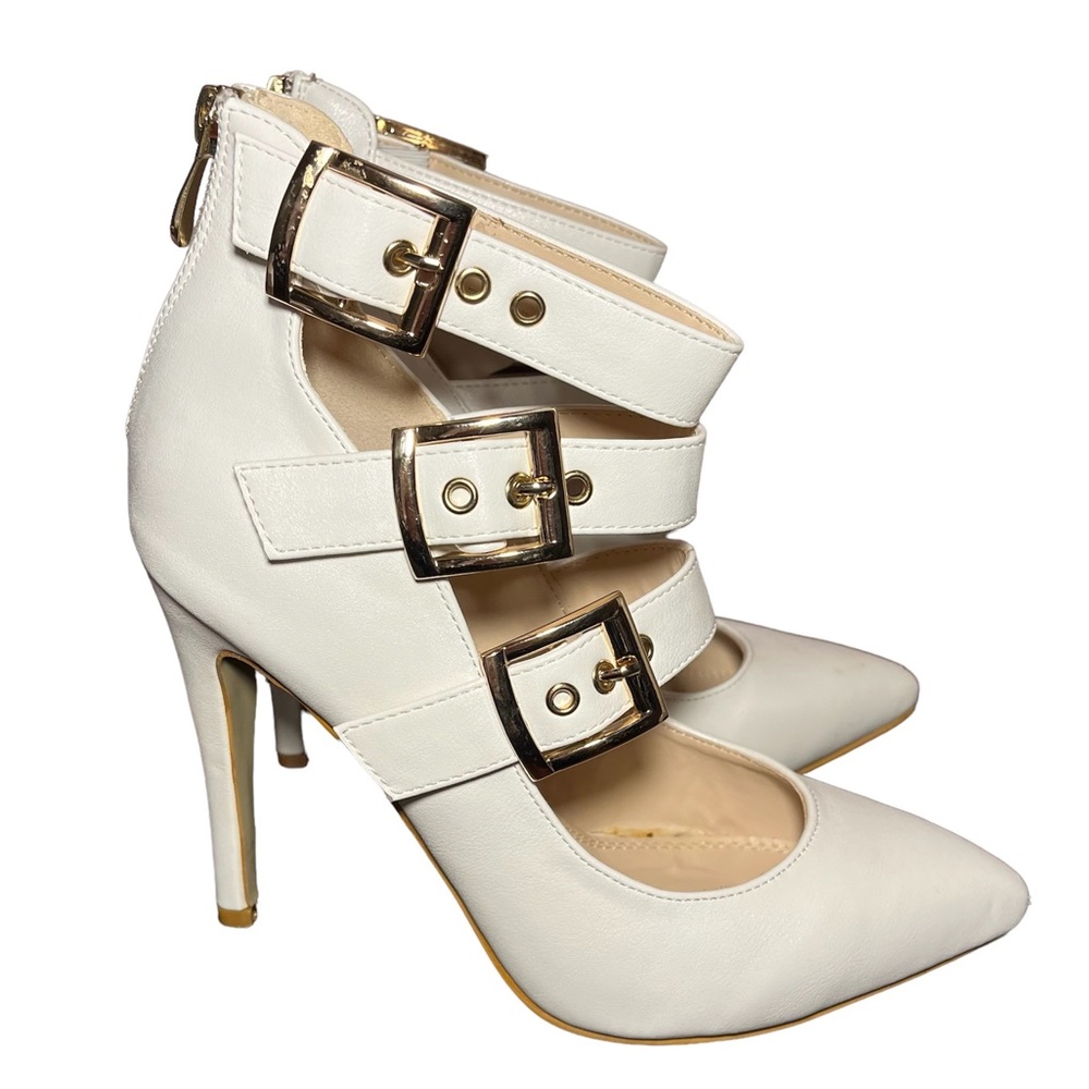 Charlotte Russe White Out Collection Mary Jane Triple Strap Stilettos